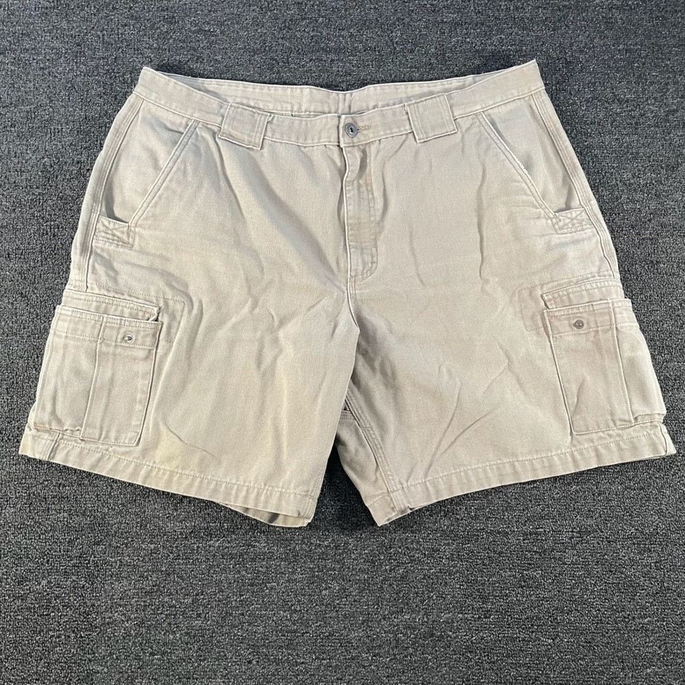 Duluth Trading Co Cargo Shorts Mens 40 Khaki Tan Good Utility Canvas 9 Inseam